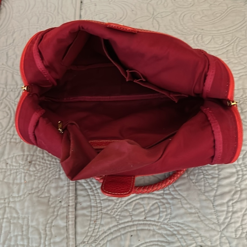 J. McLaughlin Red Suede Bag Leather Braided Handles RARE All Red - Picture 12 of 16